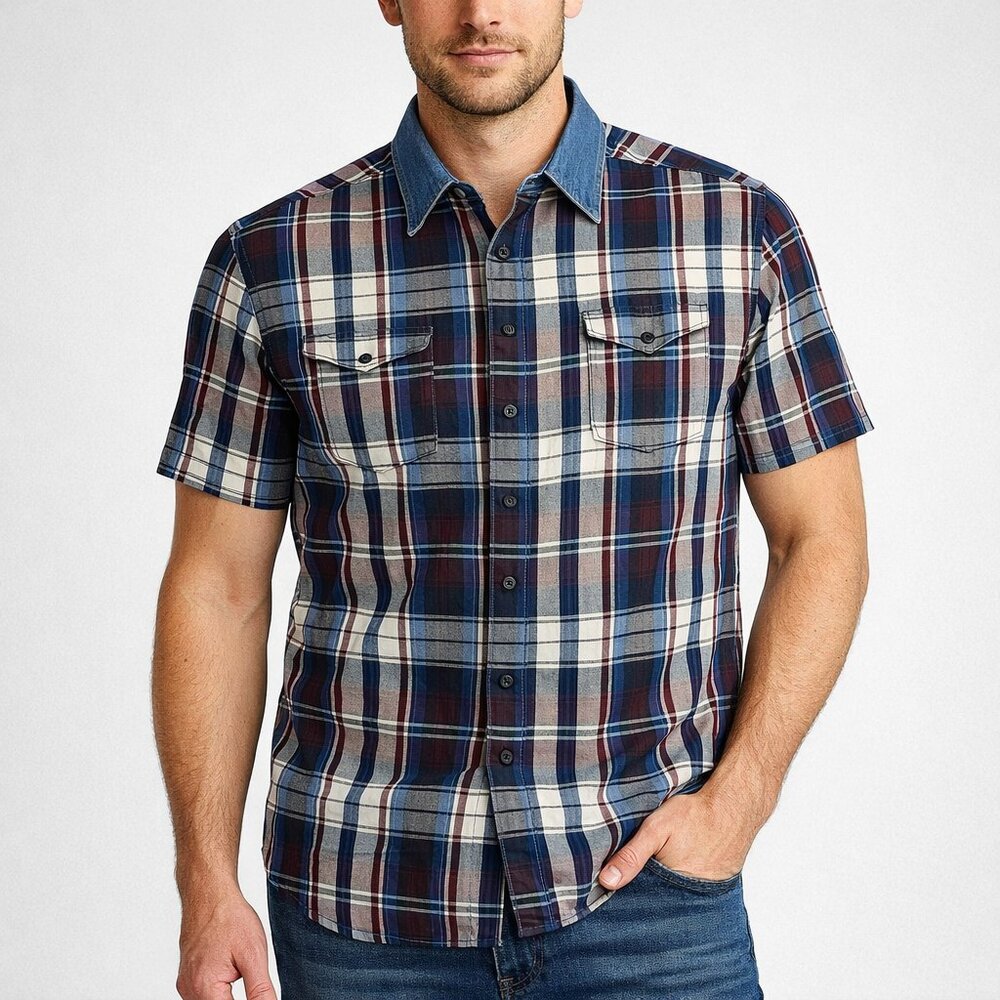 Vintage Wrangler Western Men's Snap Button Shirt Plaid Short Sleeves Size Large